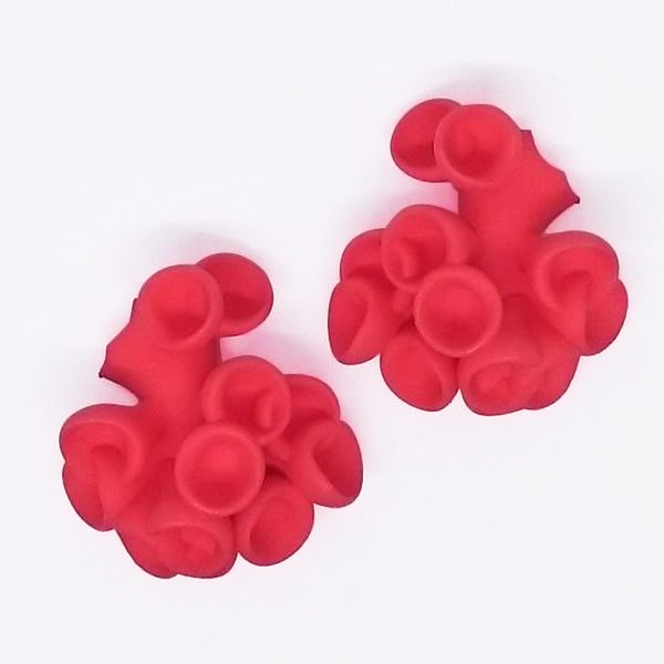 Bud Earrings - coloured, 3D printed in polyamide, dyed in an array of colours
