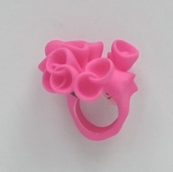 Bud ring by Ann Marie Shillito, 3D printed, dyed pink