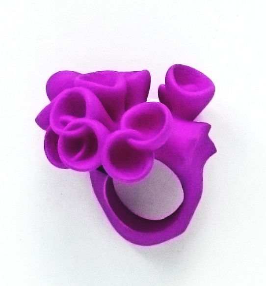 Bud ring 3D printed, dyed purple