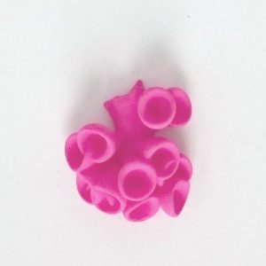 Bud Pin, new addition to Collection, designed by Ann Marie Shillito, 3D printed in polyamide and dyed funky pink.