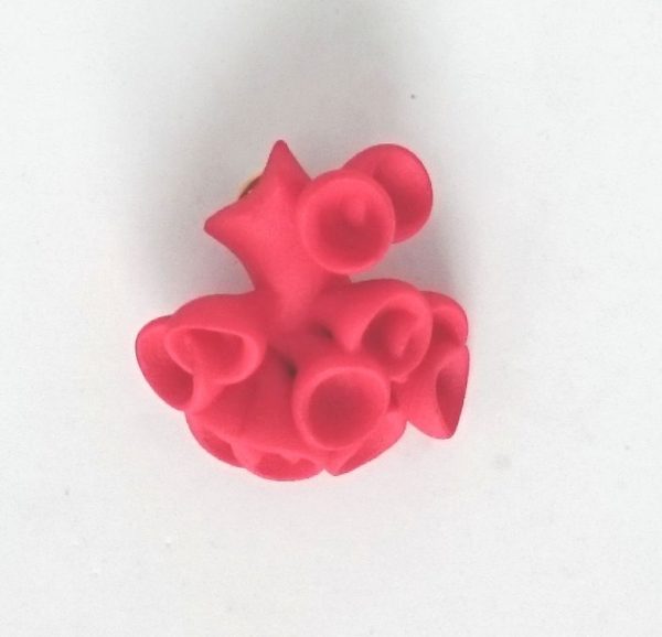 Bud Pin, new addition to Collection, designed by Ann Marie Shillito, 3D printed in polyamide and dyed festive red.